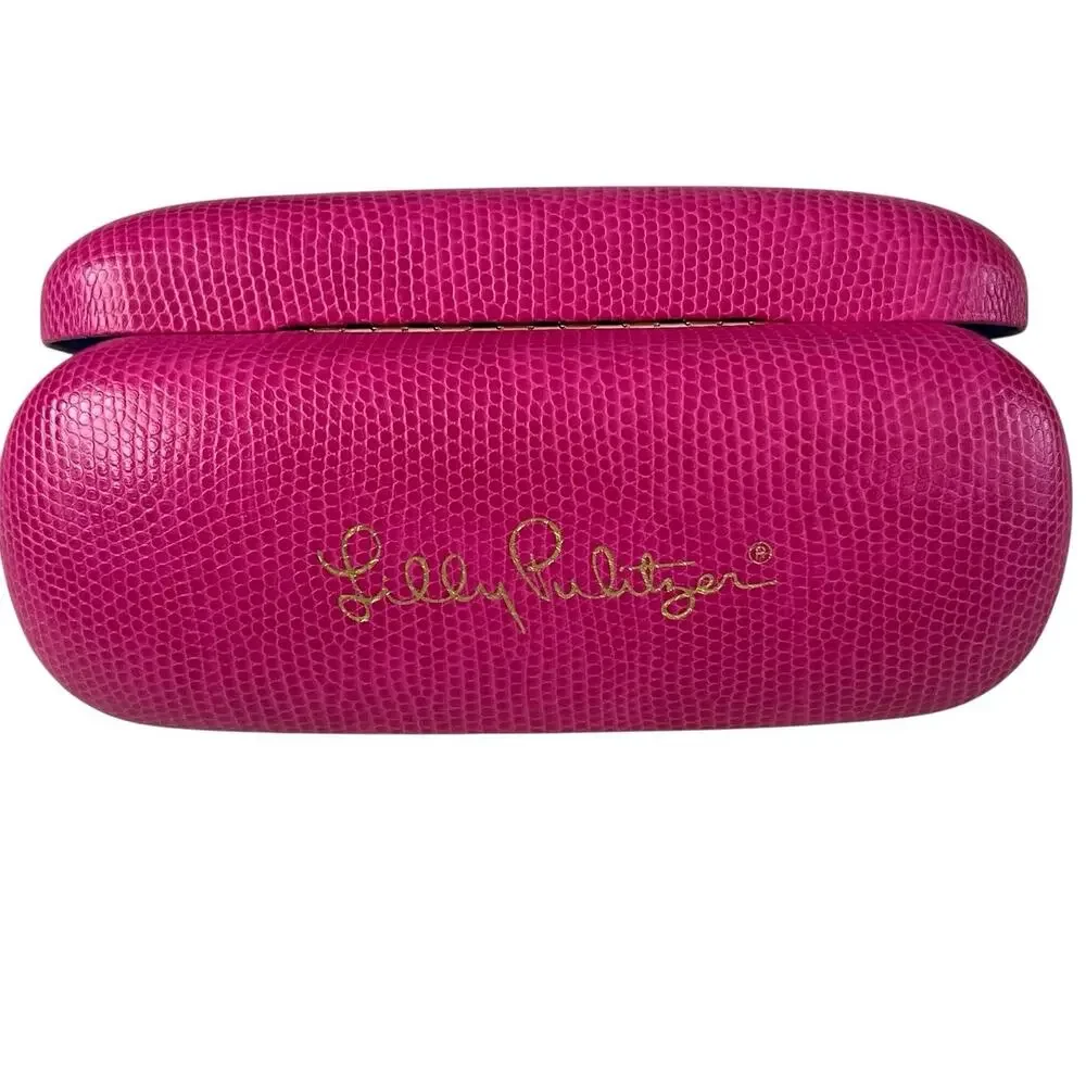 Lilly Pulitzer Eyeglass Glasses Case Pink Faux Snakeskin Clam Shell Gold Logo